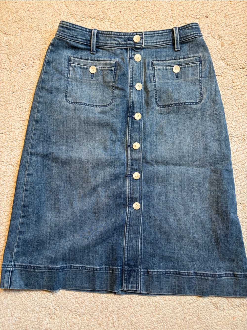 Talbots Blue Button-Front Denim Midi Skirt